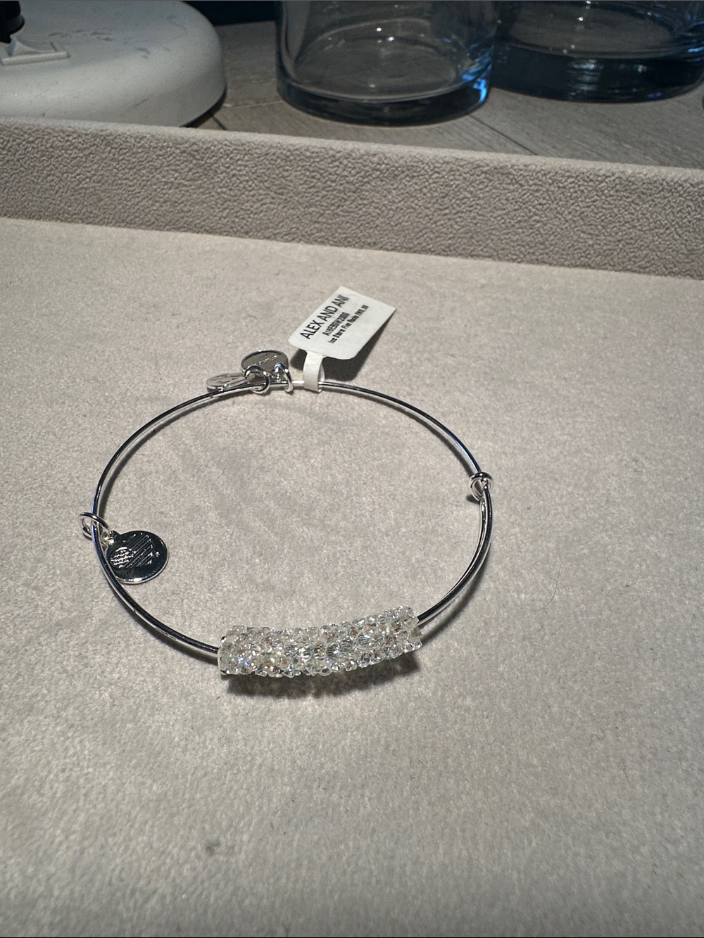 Alex and Ani Silver Crystal Pavé Adjustable Bangle - Clear Crystals Ice Storm